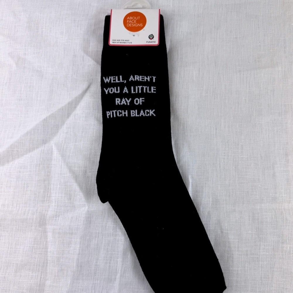 About Face Design Funatic Ray of Pitch Black Novelty Crew Socks Black One Sz NWT